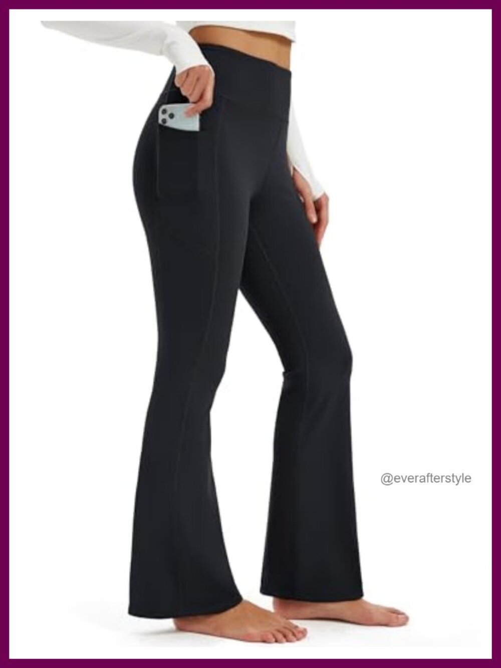 Fleece Lined Flare Leggings High Waist Water Resistant Thermal Pants with